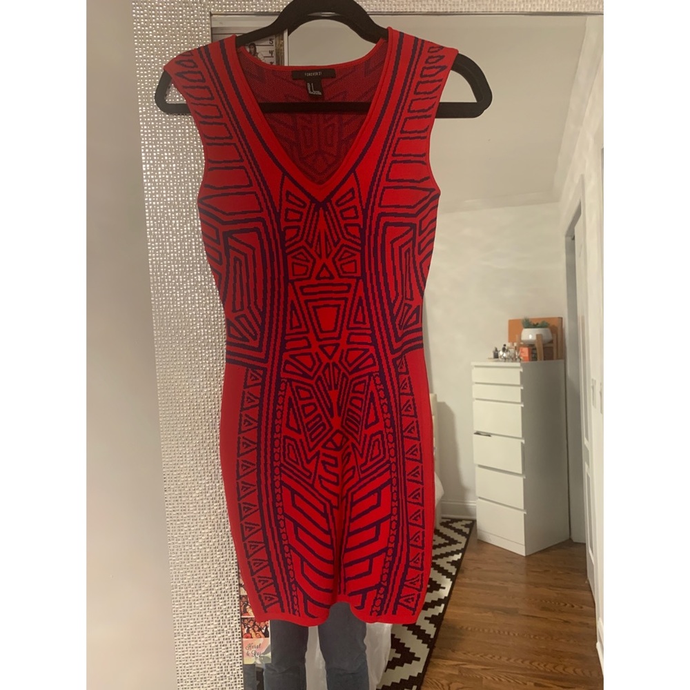 Forever 21 Red Bodycon Tribal Dress Size Small